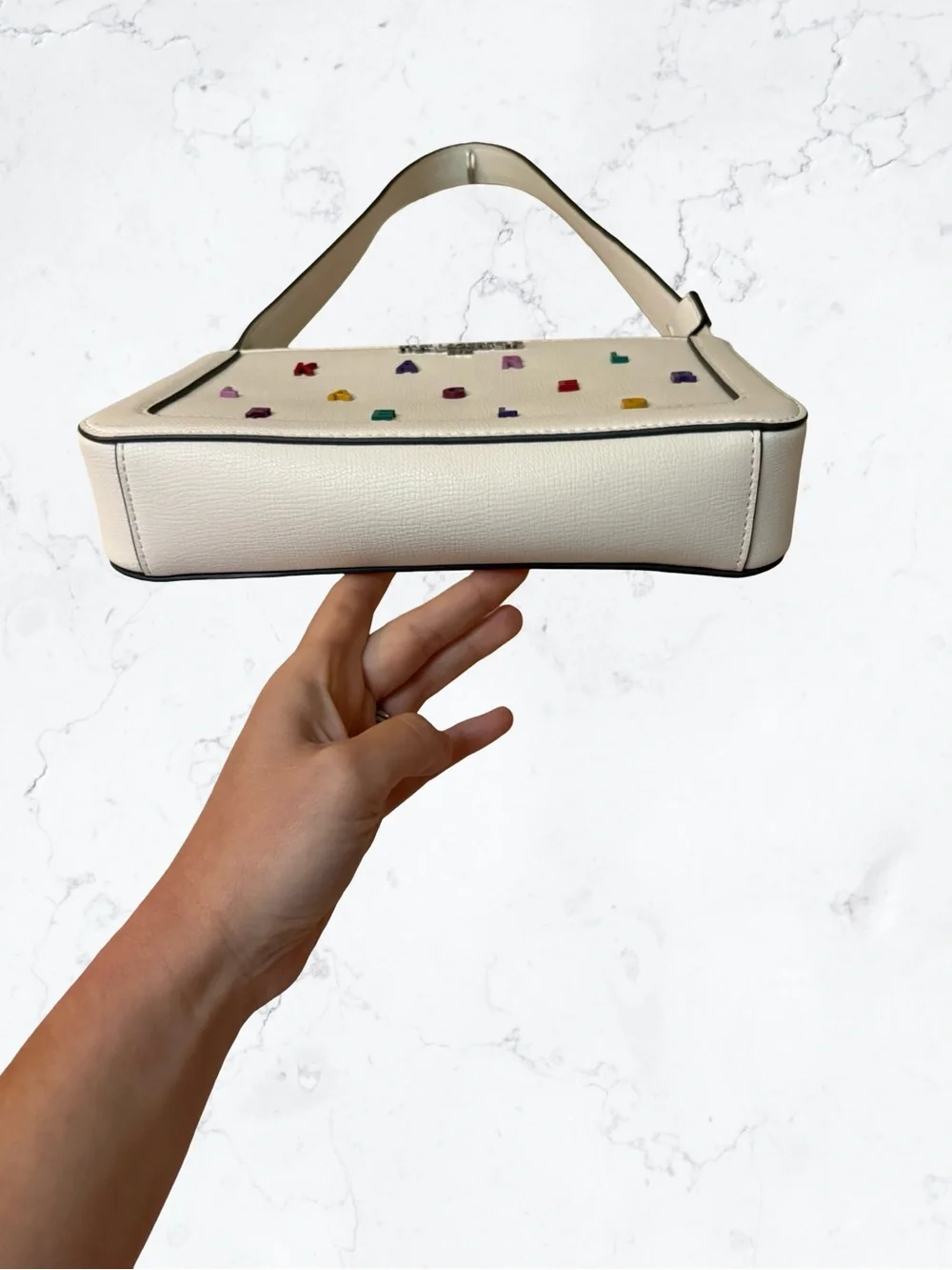 Karl Lagerfeld White Leather Crossbody Bag with Multicolor Lettering